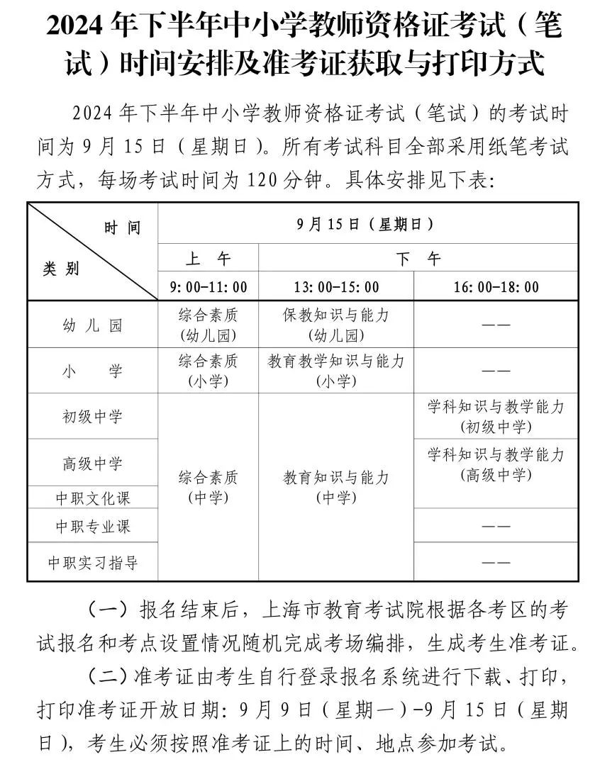 2024年下半年中小學教師資格考試（筆試）上?？紖^(qū)報名公告發(fā)布